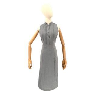 Vintage Y2K Burberry London Gray Minimalist Pleated Sleeveless Pencil Dress
